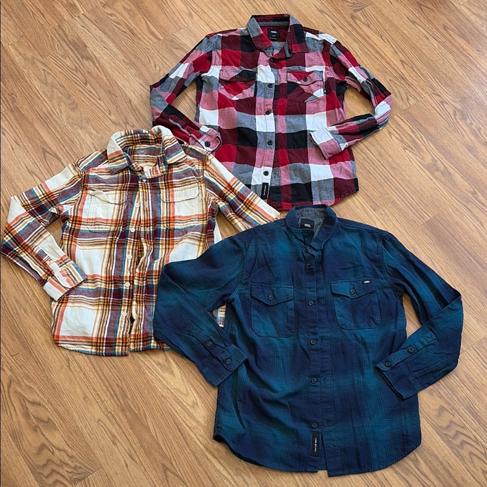 Vans Wonder Nation Flannel Shirt Set of 3 Size Large L Button Down Shirts
